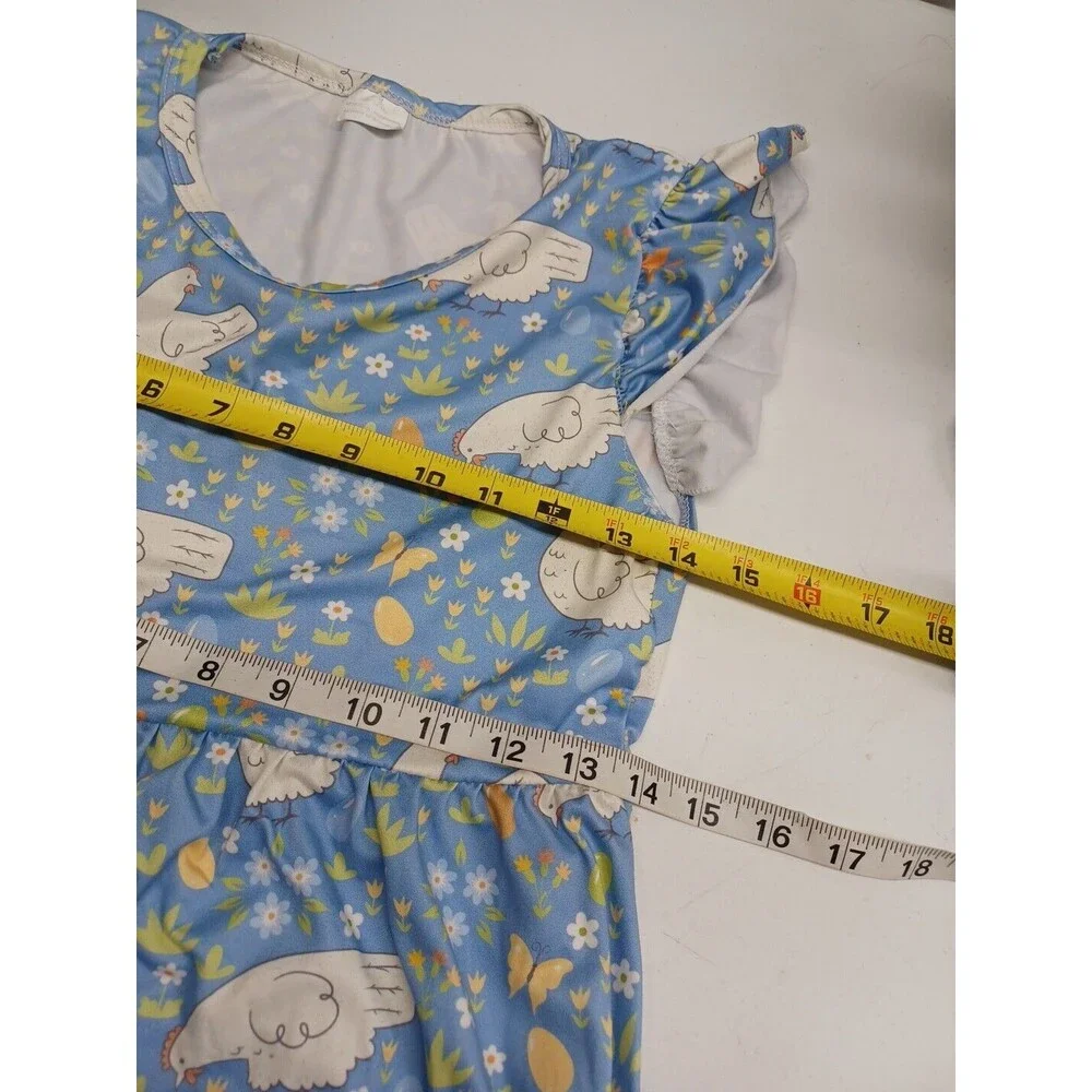 Girl Dress with Hens Eggs Chicken Butterflies Blue 6X